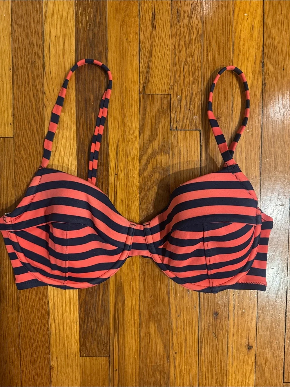 J. Crew Navy and Red Striped Bikini Top